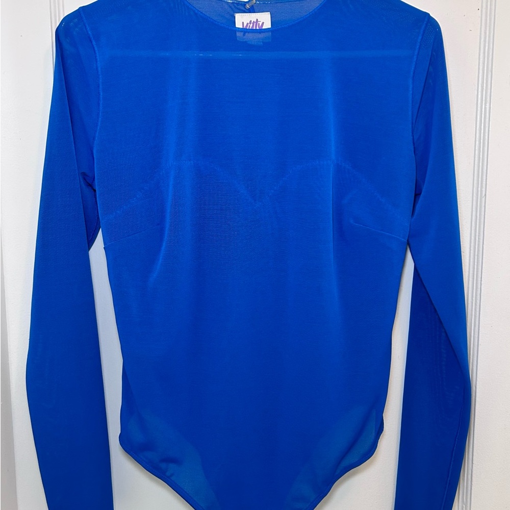 Yitty By LIZZO Blue Mesh Long Sleeve Body Suit Size Women’s Size L